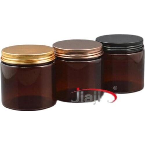 200g Aluminum Can PET Food storage 200ml brown Plastic Food Container Cream brown Jar with black/gold/bronze aluminum lid