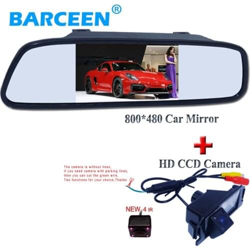 4 IR wire shock-proof car reversing camera+4.3"lcd plastic shell car rearview mirror parking set for HYUNDAI I30 for KIA soul