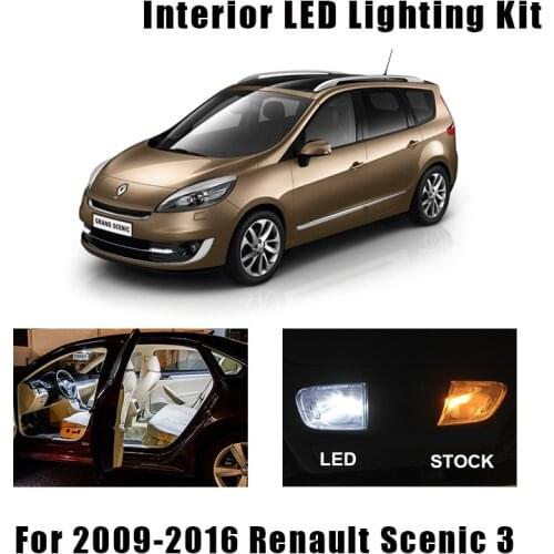 17pcs White Error Free Car LED Bulbs Reading Dome Map Trunk Door Light Interior Kit For 2009-2016 Renault Scenic III 3 MK3