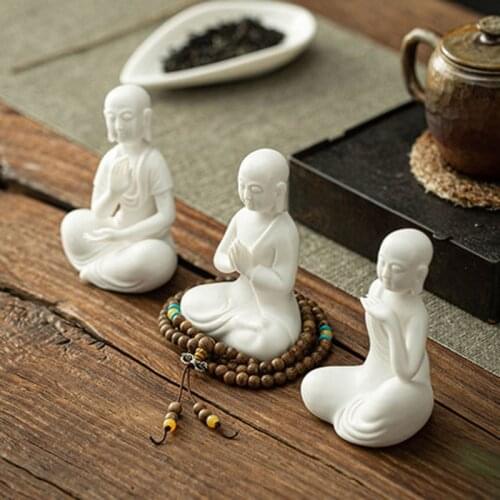 White porcelain Zen handmade little monk tea pet decoration living room study decoration ceramic Chinese home decoration