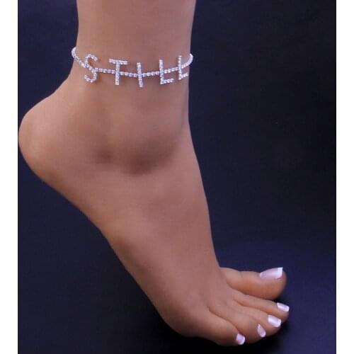 STILL Letter Anklets Leg Bracelet Women Tennis Chain Ankle Bracelets Hip Hop Jewelry Crystal JoiasFeminina Gold Silver Color