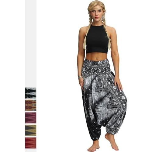 Vintage Print Plus Size Harem Pants Women Elastic High Waist Casual Loose Beach Boho Lantern wide leg Pants Trousers Pantalon