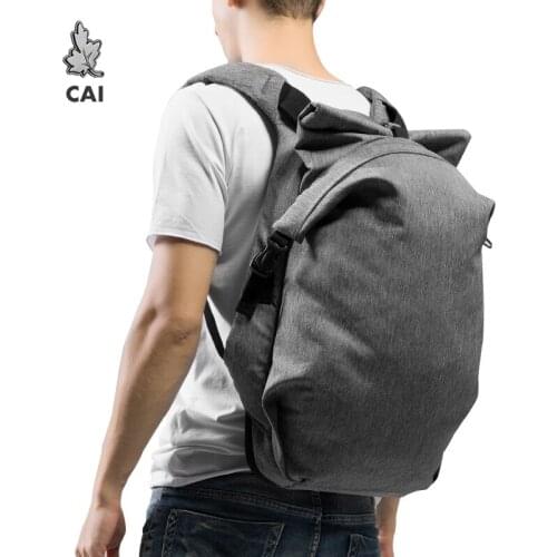 CAI PU Unisex Waterproof Backpack for Couple Fold Design Anti-Theft Leather Hasp Travel Bag Laptop Autumn Style Bags rucksack