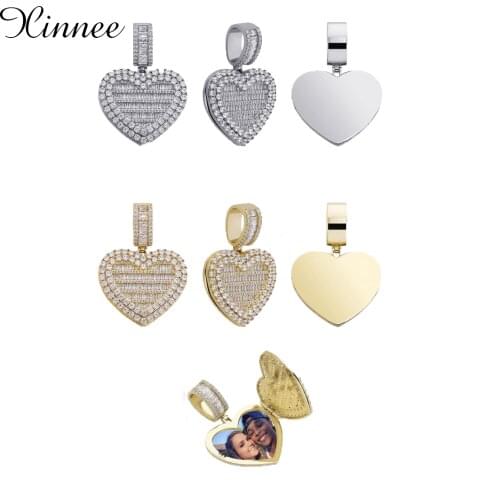 Hip Hop Heart Photo Pendant Necklace High Quality Iced Out CZ Picture Locket Pendant Personalised Fashion Jewelry For Gift