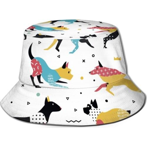 CINESSD Memphis Dogs 80s Geometric Unisex Casual Sun Hat Bucket Hat for Men Women Bob Hip Hop Caps Summer Fisherman Hat Panama