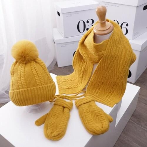 2020 New Childrens Knitted Hats Scarves Gloves Three Piece Suit Plush Warmth Hats Woolen Cap Boys Girls Winter Hat for Boys