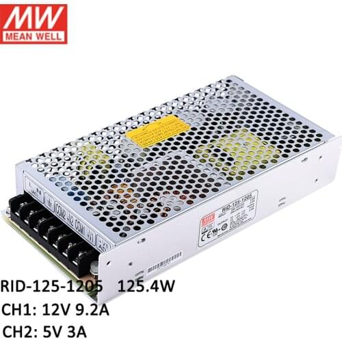 MEAN WELL RID-125-1205 125W Dual Output Isolated Switching Power Supply 110V/220V AC to 12V 9.2A 5V 3A Meanwell Power Unit SMPS