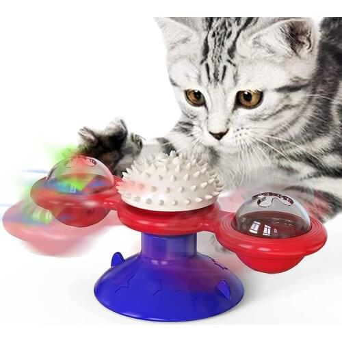 Interactive Windmill Cat Toys with Catnip Cat Toys for Indoor Cats Funny Kitten Toys with LED Light Ball Suction Cup Cat Stuff