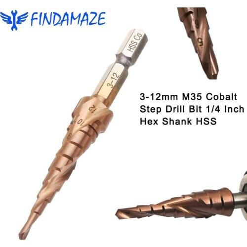 High Speed Steel 3-12 Mm M35 Cobalt Step Drill Bit 1/4 Inch Hexagon Shank Thin Metal Reamer Stainless Steel Reamer Pagoda Bit