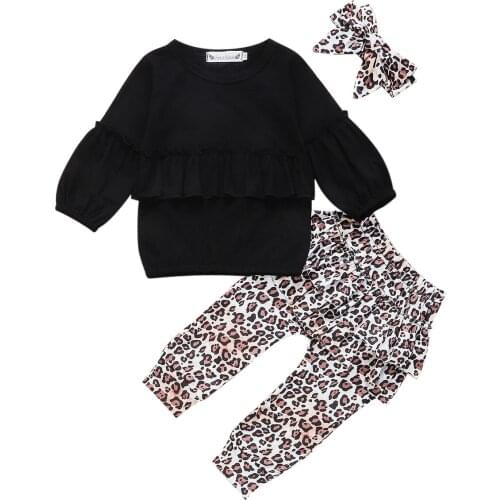 0-3T Little Girls 3Pcs Clothes Set Newborn Baby Girl Ruffle Tops+Long Pants+Headband Outfits Clothing Outfits