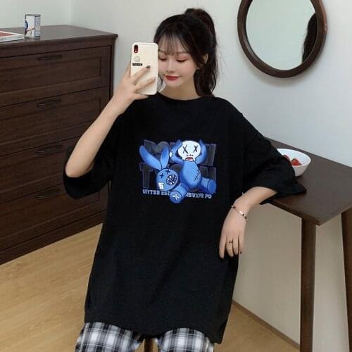 Summer letter cartoon printing loose short-sleeved T-shirt womens bottoming shirt all-match casual top women