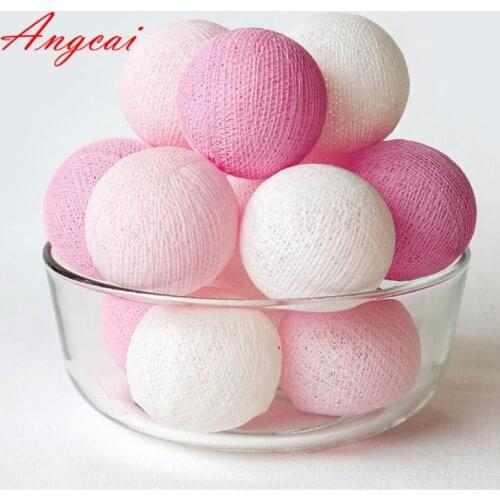 Sweet pink Cotton Ball Fairy String Lights Party Wedding decor,AC plug in, battery powered,kids girl wedding bedroom decoration