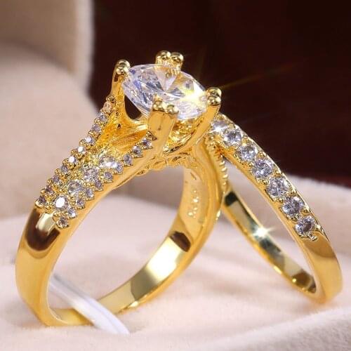 MIQIAO Gold Plated 2 Carat Luxury Full Zircon Crystal Stone Vintage Boho Rings for Women Wedding Couple Friends Gift Jewelry Ane