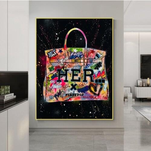 Fashion Handle Handbag Art Canvas Painting Street Graffiti Art Posters and Prints Modern Wall Picture Living Room Home Decor