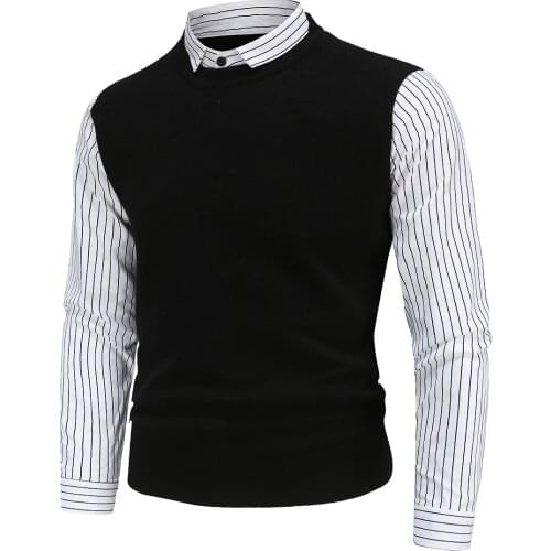 YM605 Quality British Slim Fit Mens 2021 Autumn Winter Vacation Two Clothes Striped Shirt Collar Trendy Sleeve Sweater