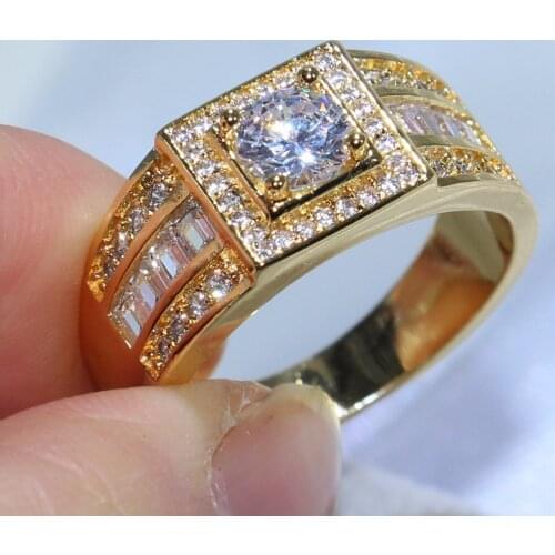 Size 8-13 Brand New Sparkling Fashion Jewelry 10KT Yellow Gold Filled Princess Cut 5A Cubic Zirconia CZ Enternity Men Band Ring