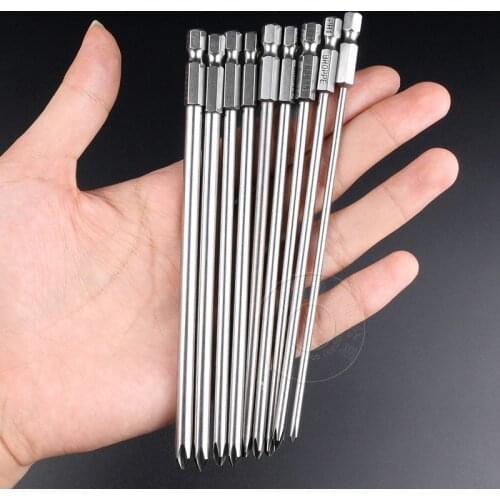 HOEN 9pcs 150mm Long Hex Screwdriver Screw Magnetic Cross Philips Screwdriver Bit Set 1/4 Inch 6.35mm Shank S2 Alloy Steel