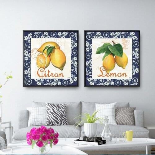 Home Decoration Painting Print Canvas Wall Art Pictures Square Poster Oil Unframed Drawings Retro painting of fruit lemon