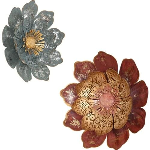 French pastoral hand-painted wall decor three-dimensional flower wrought iron living room hanging pendant creative hollow design