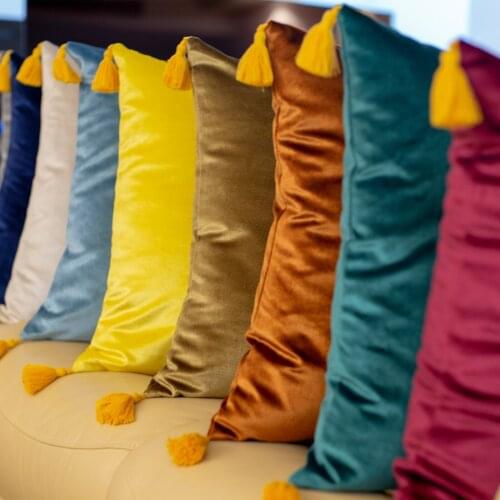 Multi size solid color velvet cushion cover sofa decorative large pillowcase with fringes tassel pillow cover
