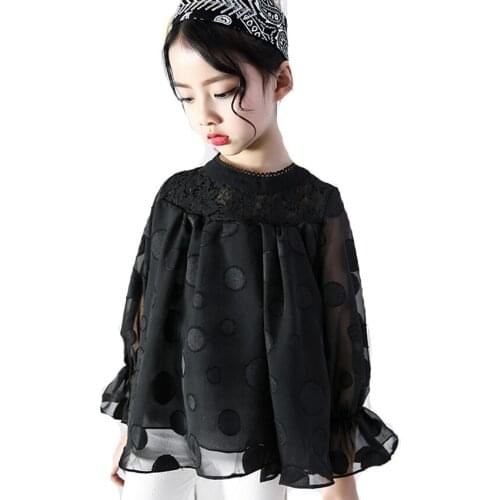 New Girls Blouse Spring Summer Fashion Hot Lace Shirt For Baby Kids Chiffon Clothing Girls Long Sleeve Polka Dot Blouse