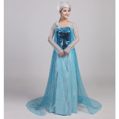 Top Quality Custom Made Elsa Queen Adult Dress Cosplay Costume For Halloween Women Girls Party