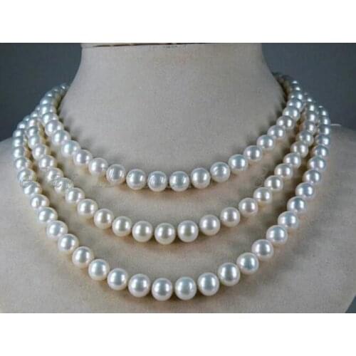 WHOLESALE Women Gift word Love real shopping! 7-7.5mm White AAA Grade Akoya Pearl Long Necklace 48" mujer moda