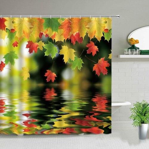 Autumn Yellow Leaves Scenery Shower Curtains Flower Tree Landscape Waterproof Fabric Bathroom Curtain With Hooks Bathtub Decor