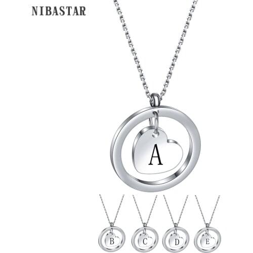 Stainless Steel Heart Initial Necklace Pendant with Black Letter Gift for Women Child Kids Necklace Jewelry