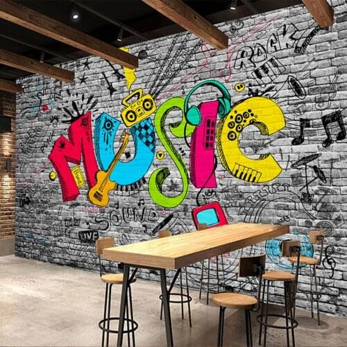 Custom 3D Photo Wallpaper Waterproof Self-adhesive Mural KTV Bar Restaurant Creative Music Graffiti Art Wall Painting Livingroom