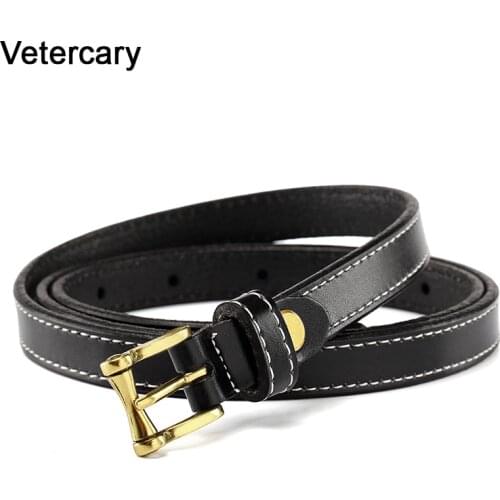 Cute Style Women Belts thin Genuine Cowskin Leather Belt Ladies Vintage pin buckle Cowboy Belts jeans Waistband black Cowhide