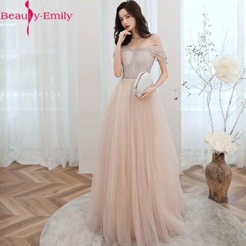 Romantic Boat Neck Off the Shoulder Lace Pink Evening Dresses 2020 Sexy Illusion Beading Sequined Evening Gowns for Women