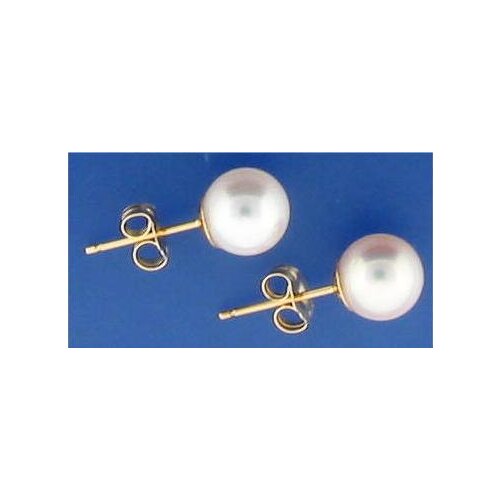 Favorite Pearl Earrings AAA 8-9mm White Akoya Cultured Pearl Stud Earrings 14k Yellow Gold New Classic Charming Lady Gift