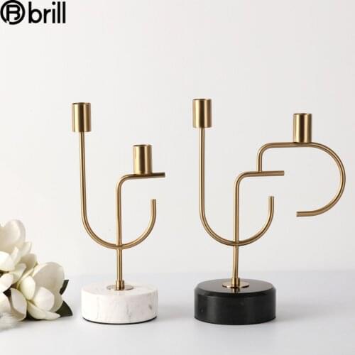 Modern Nordic Marble Candlestick Gold Metal Candle Holder Candlelight Dinner Candelabros Decorativos De Velas Portavelas Gift