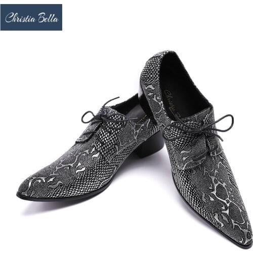 Christia Bella Pointed Toe Men Dress Shoes High Heels Genuine Leather Men Shoes Party Wedding Shoes Business Handmade Loafers