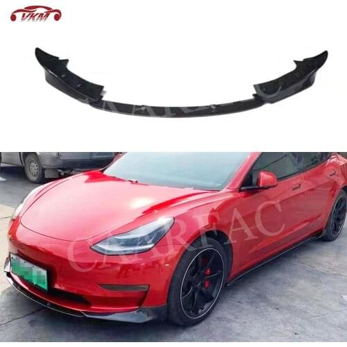 Carbon Fiber Front Lip Chin Spoiler FRP Prime Bumper Cover 3 PCS Car Accessorise For Tesla Model 3 2019 2020 2021