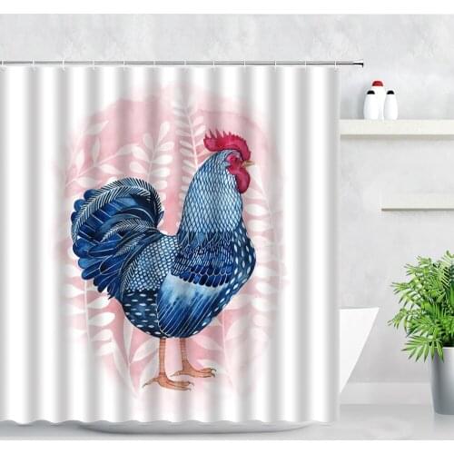 Farmhouse Blue Rooster Shower Curtains Cartoon Farm Animals Leaf Print Modern Home Decor Waterproof Screens Bathroom Curtain Set