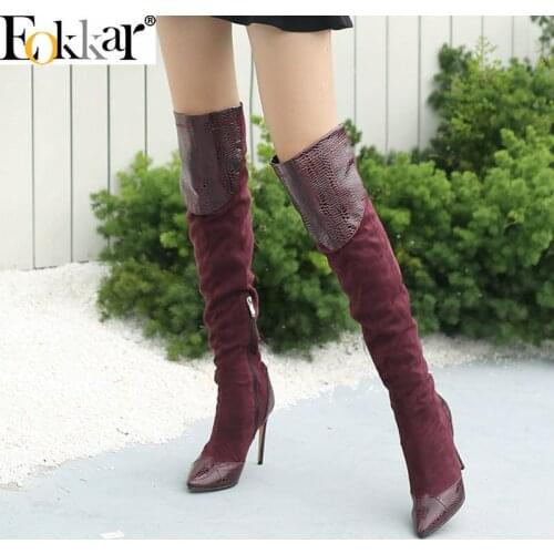 Eokkar 2020 Winter High Heel 10cm Over Knee High Boots All Match Thigh High Boots Pointed Toe Stiletto Heels Boots Size 34-45