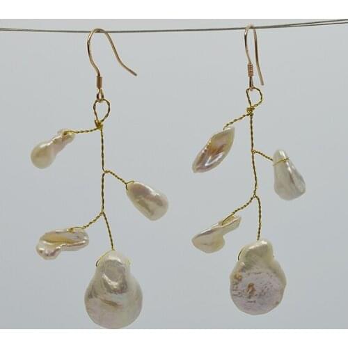 100% Natural Baroque Pearl Earring White Freshwater Pearls Beads s925 needle drop Earrings Handmade Flower Jewelry for Women