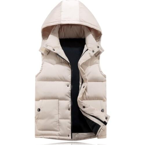 2021 Mens Casual Warm Thick Down Cotton Vest Youth Solid Color Hooded Vest