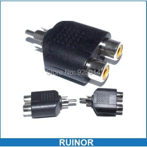 50 PCS RCA Male to 2 Female RCA socket Audio Splitter Converter Video audio