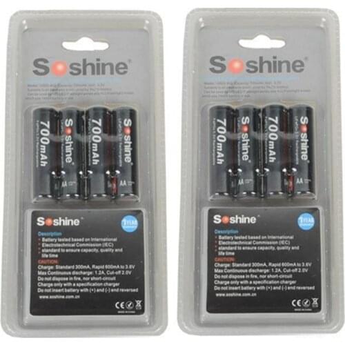 8PCS Soshine 3.2V LiFePO4 battery AA 14500 battery pilas recargables Protected With Battery Case and connectors