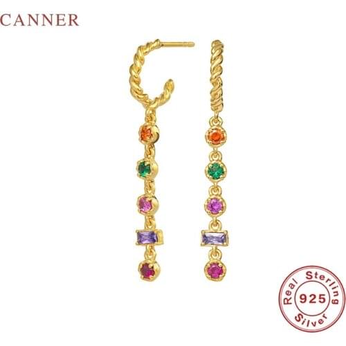 CANNER Braided Twist Pattern Colored Earrings For Women Real 925 Sterling Silver Piercing Stud Earrings Fine Jewelry Pendientes