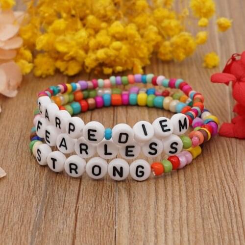 Bracelet Gift Rainbow Seed Beaded Bracelets For Women Armband Colorful Femme Boho CARPE DIEM Letter Jewelry Bohemian