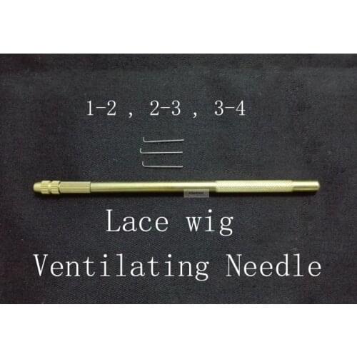 1 Bronze Holder + 3 Size Ventilating Needles(1-2,2-3,3-4) Making Repair Lace Wig Toupee Hairpiece Knotting Hook Sets