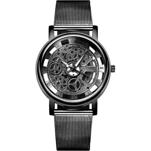 New Fashion Mens Hollow Watches Men Business Watch Male Stainless Steel Mesh Belt Skeleton Quartz Wristwatch Relogio Masculino