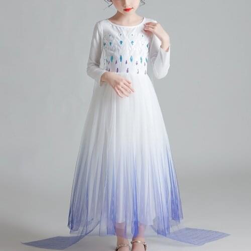Kids Dress Up Birthday Party Frock Ice Snow Beading Gown Princess Evening Antumn Clothes Childrens Long Dress