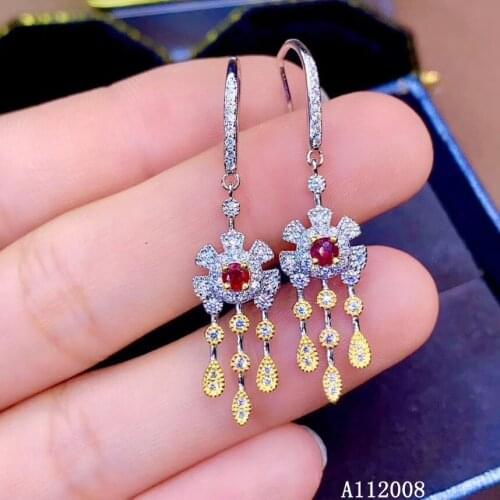 KJJEAXCMY 925 sterling silver natural ruby gemstone earrings new ladies luxury eardrop support test