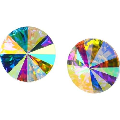Crystal AB 18mm K9 Glass Crystal Rhinestone Strass Rivoli Round Shape Diamante Applique Beads For Needlework Clothes Dress