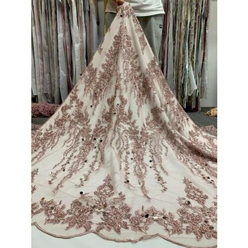 African Lace Fabric ZH-588686 High Quality French Lace Fabric with beads Sewing Nigerian Lace Fabrics For Wedding Dress